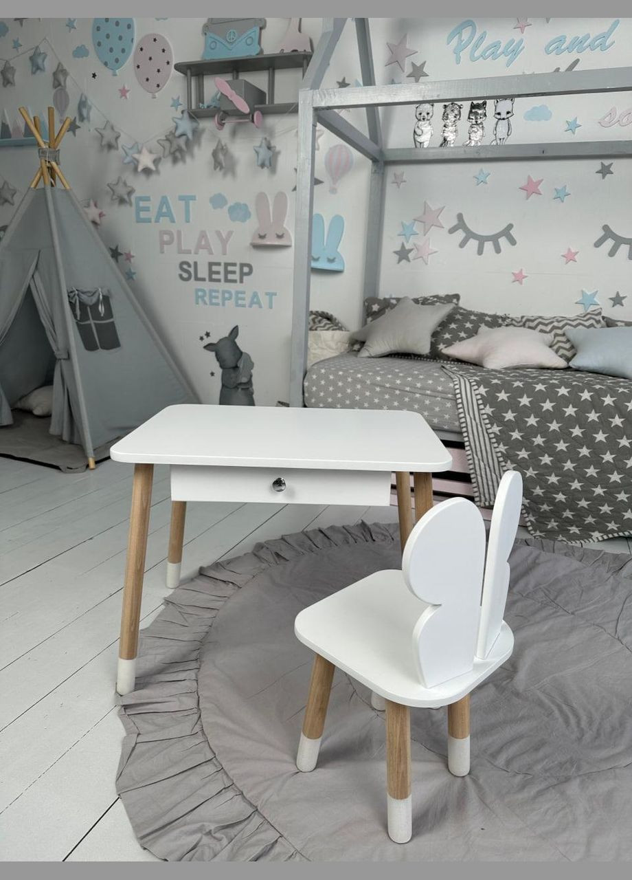 Дитячий столик і стільчик метелик білий. Столик із шухлядою для олівців і розмальовок 79850 No Brand (361259138)