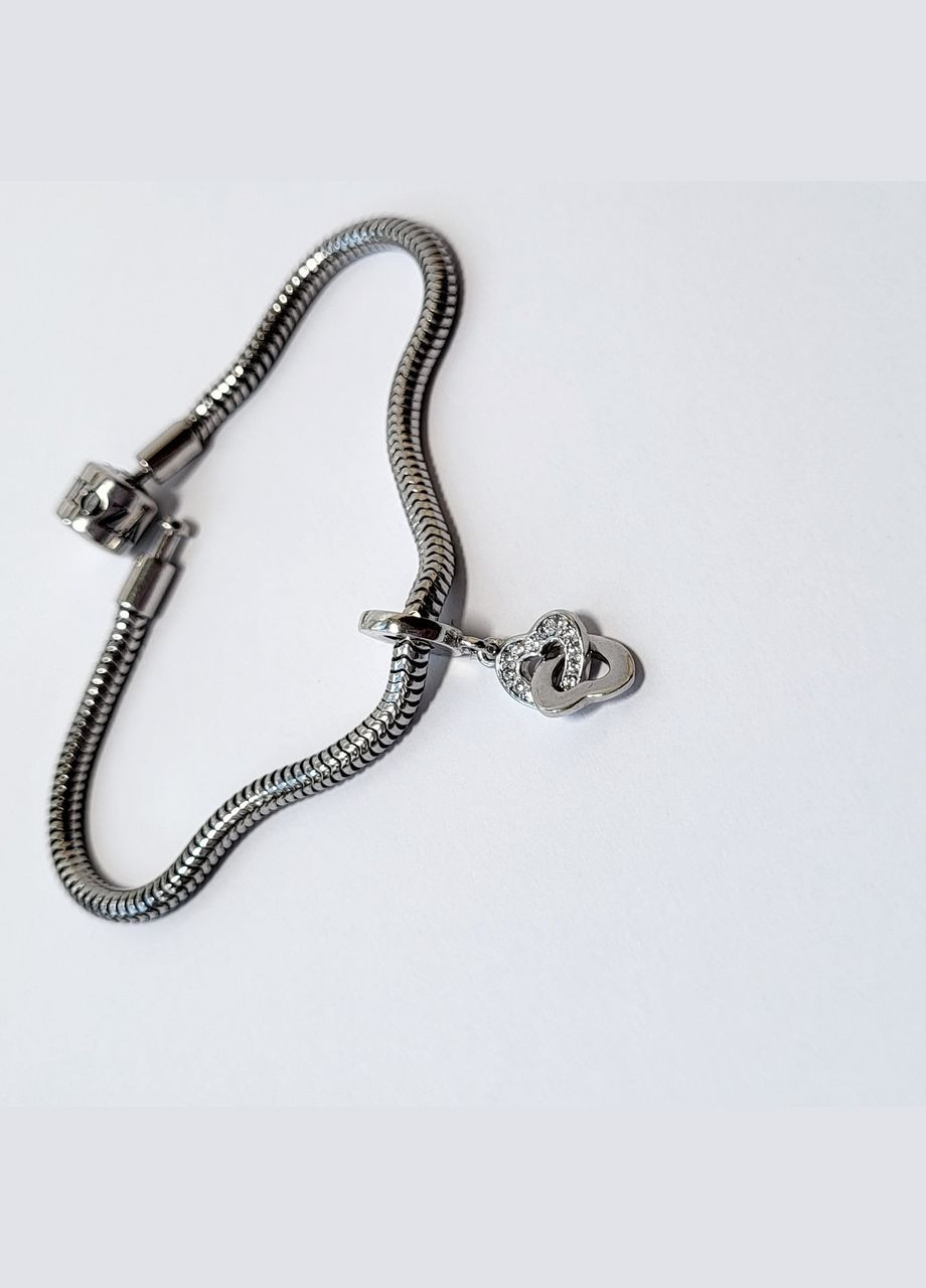 Серебряный шарм подвеска Два Сердца с Белыми камнями серебро 925 пробы Родированное 890р No Brand (306741447)