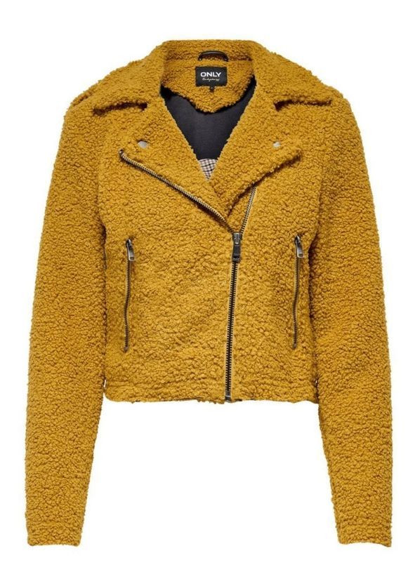 Горчичная куртка тедди утепленный экокожушек 15208760 горчичный Only