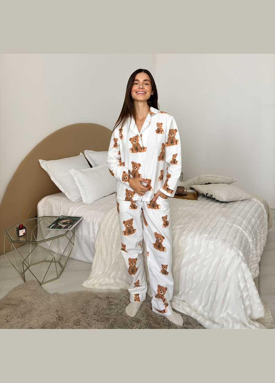 Бордова піжама (сорочка+штани) жіноча тепла фланель біла тедді f46p Cosy