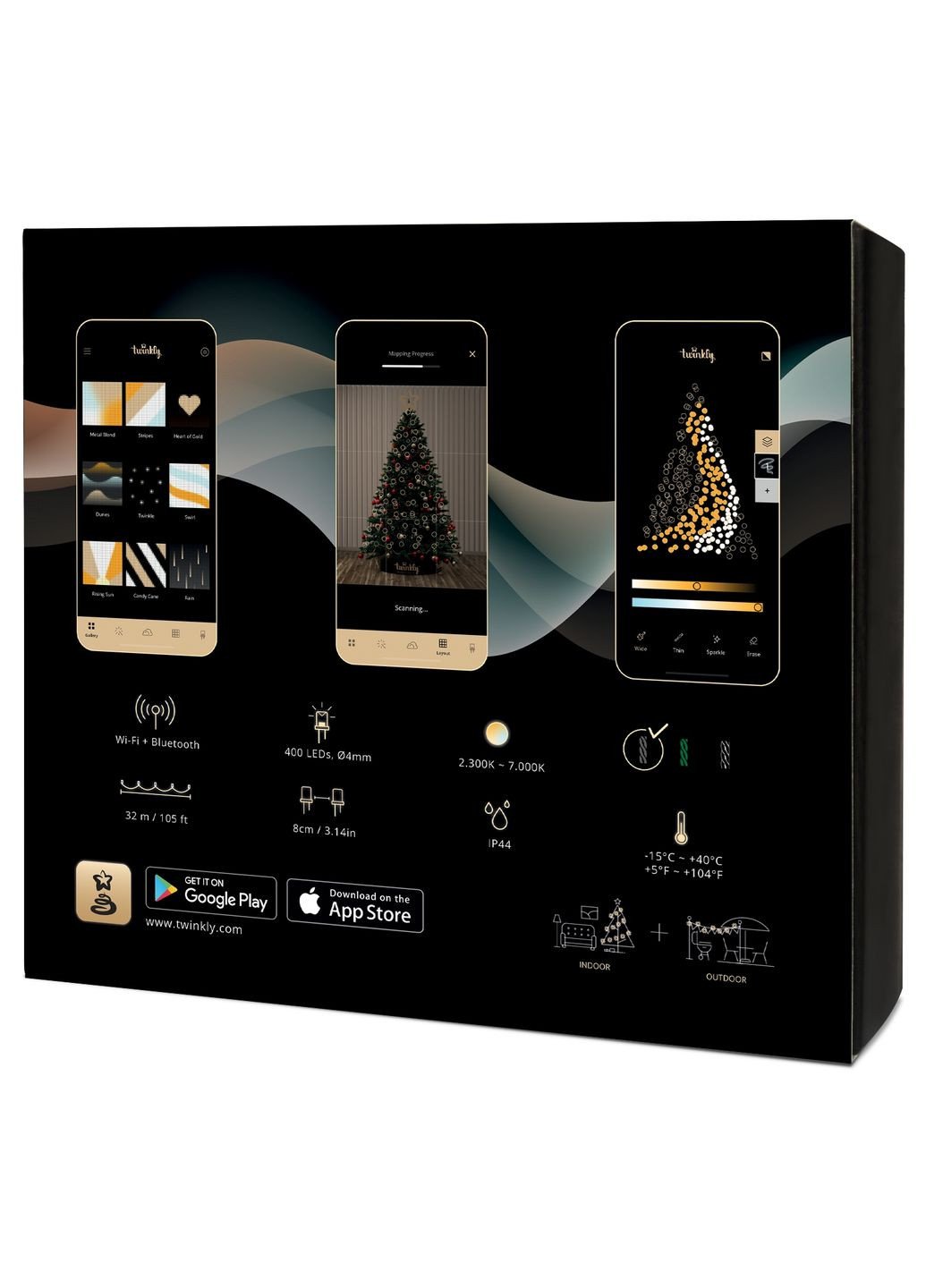 Smart LED Гірлянда Strings AWW 400, Gen II, IP44, довжина 32м, кабель чорний Twinkly (315719263)