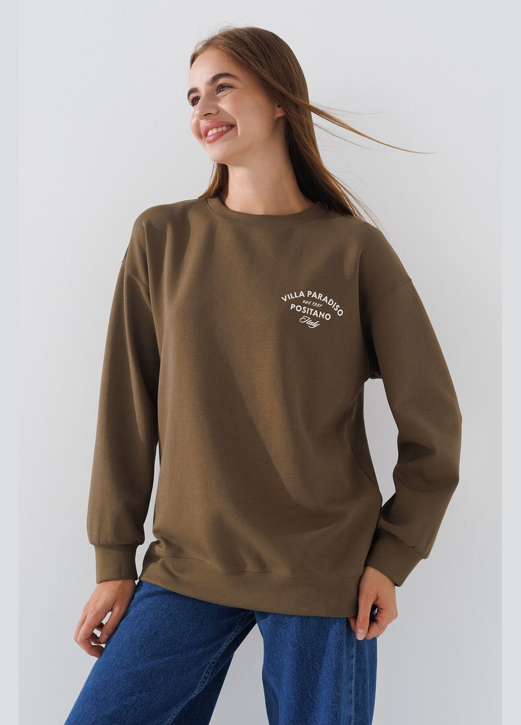 Хаки свитшот с принтом женский 24-07sp On me (316021129)