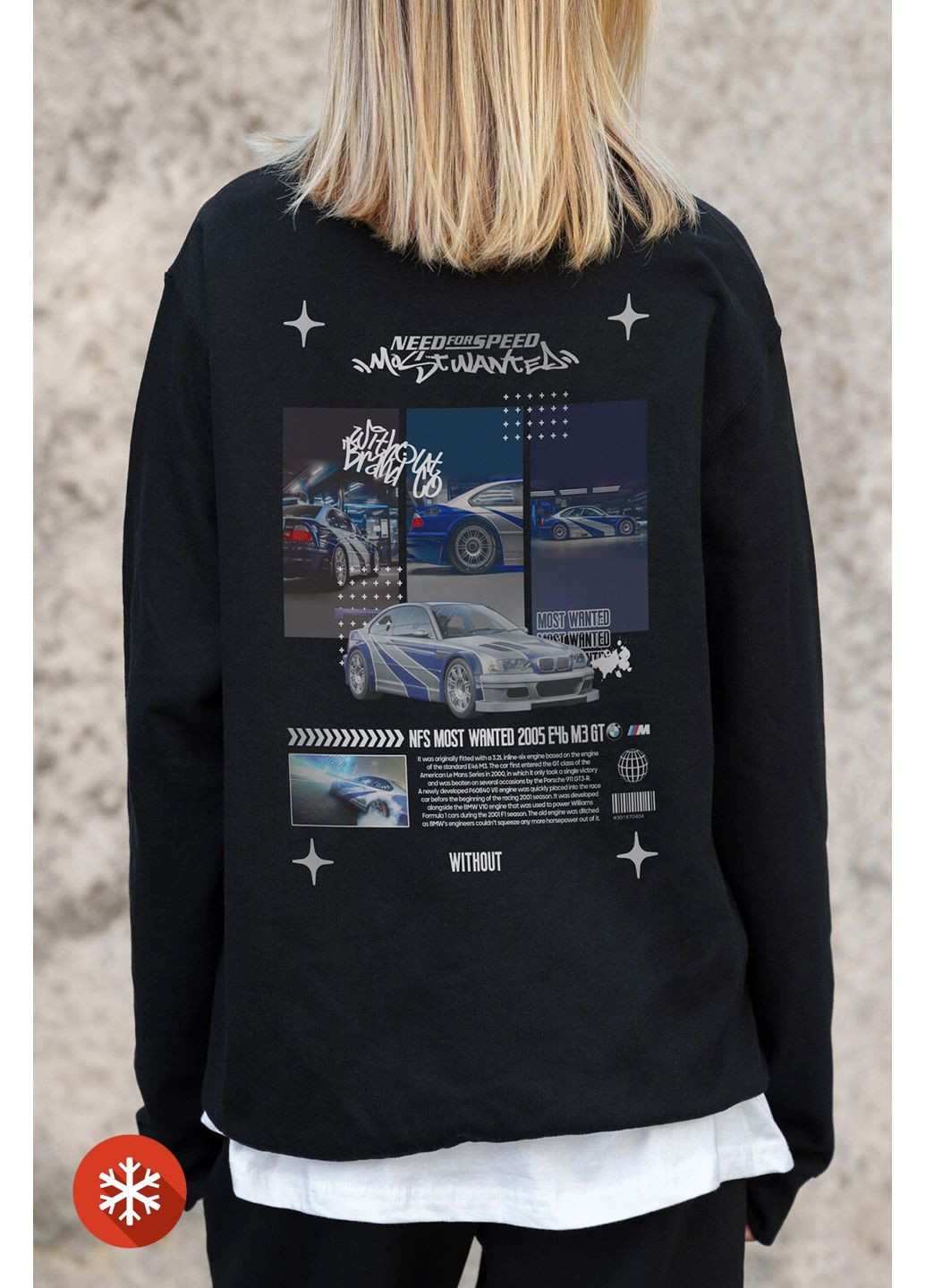 Черный женский утепленный оверсайз свитшот на флисе с принтом wanted black Without рисунок (372519926)