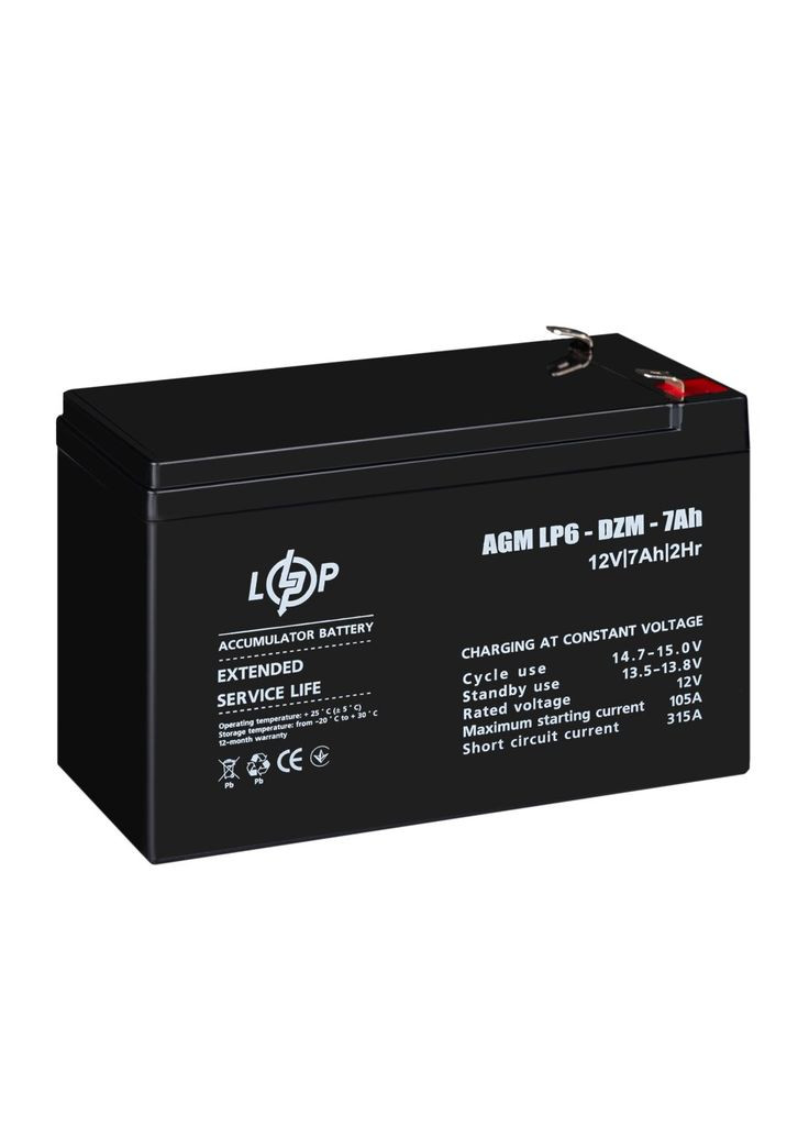 Тяговий свинцево-кислотний AGM акумулятор LP 6-DZM-7 Ah LogicPower (372817397)