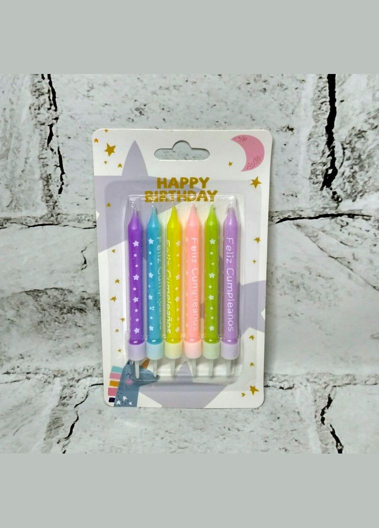 Свічки для торта Макарун набір 6 шт висота 7,5 см Різнокольорові No Brand (326051582)