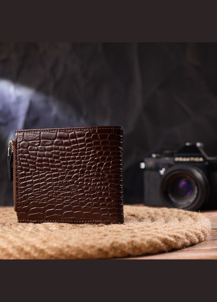 Горизонтальний чоловічий гаманець із натуральної фактурної шкіри 21503 Коричневий Canpellini (329150212)