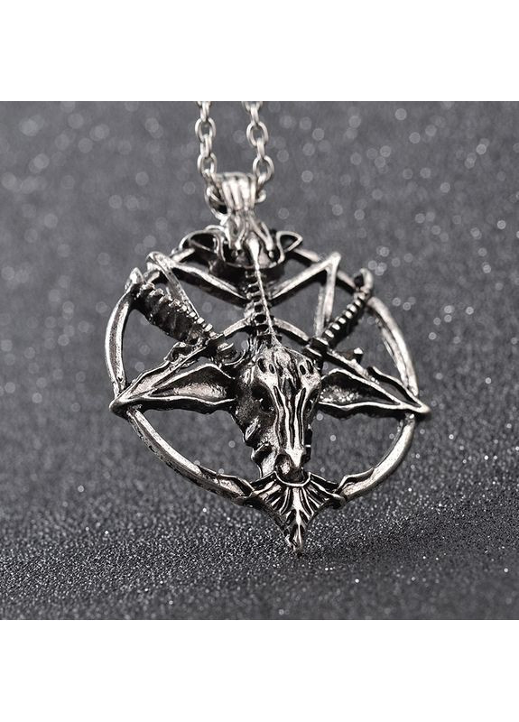Кулон Бафомет Пентаграмма из ювелирной стали на цепочке 50 см серебристый No Brand (364506693)