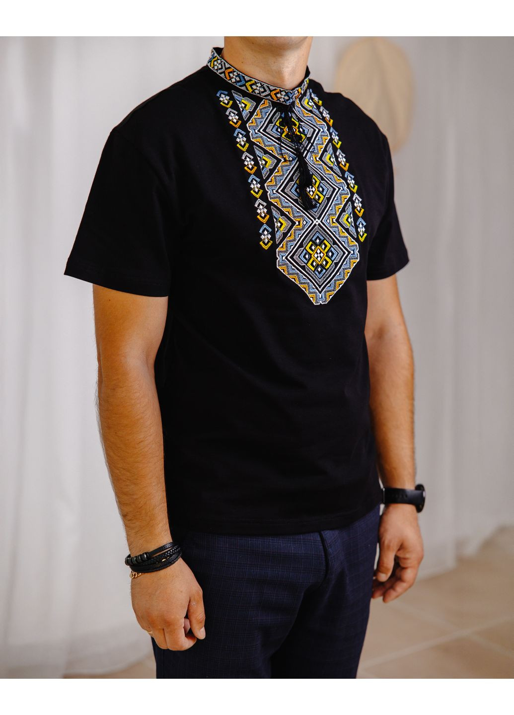 Чорна футболка вишиванка чоловіча чорна xrmaster етніка s візерунок орнамент трикотаж (357489906)