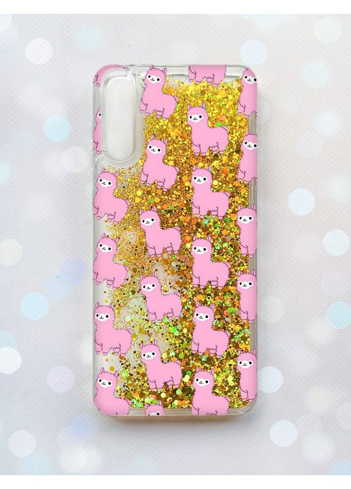 Чохол з плаваючими блискітками на Samsung Galaxy A50 (2019) A505F Золотий:: Лами рожеві (принт 101) Creative (360677344)