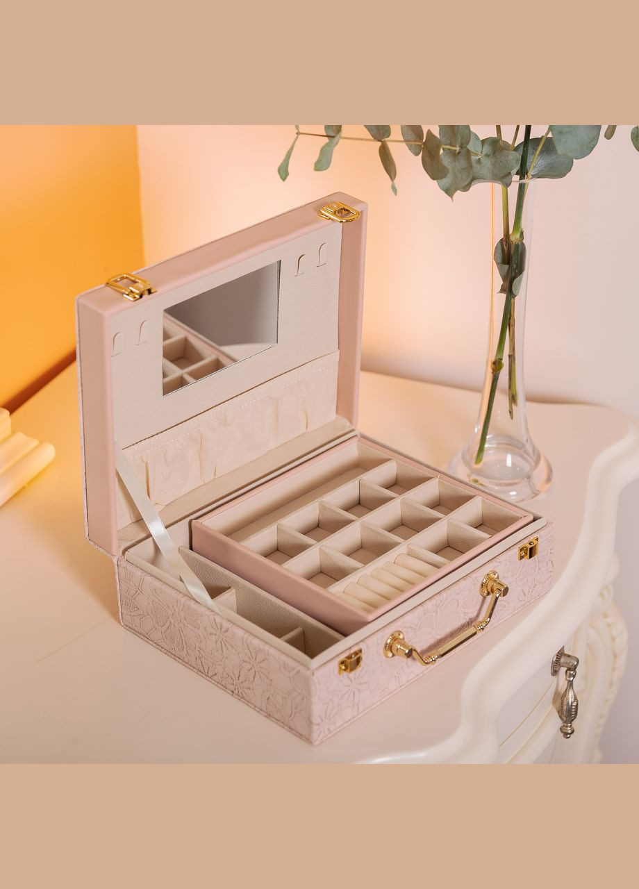 Шкатулка для украшений из эко кожи 2 яруса с зеркалом органайзер для ювелирных изделий HP-5-15P Yiwu (353502558)