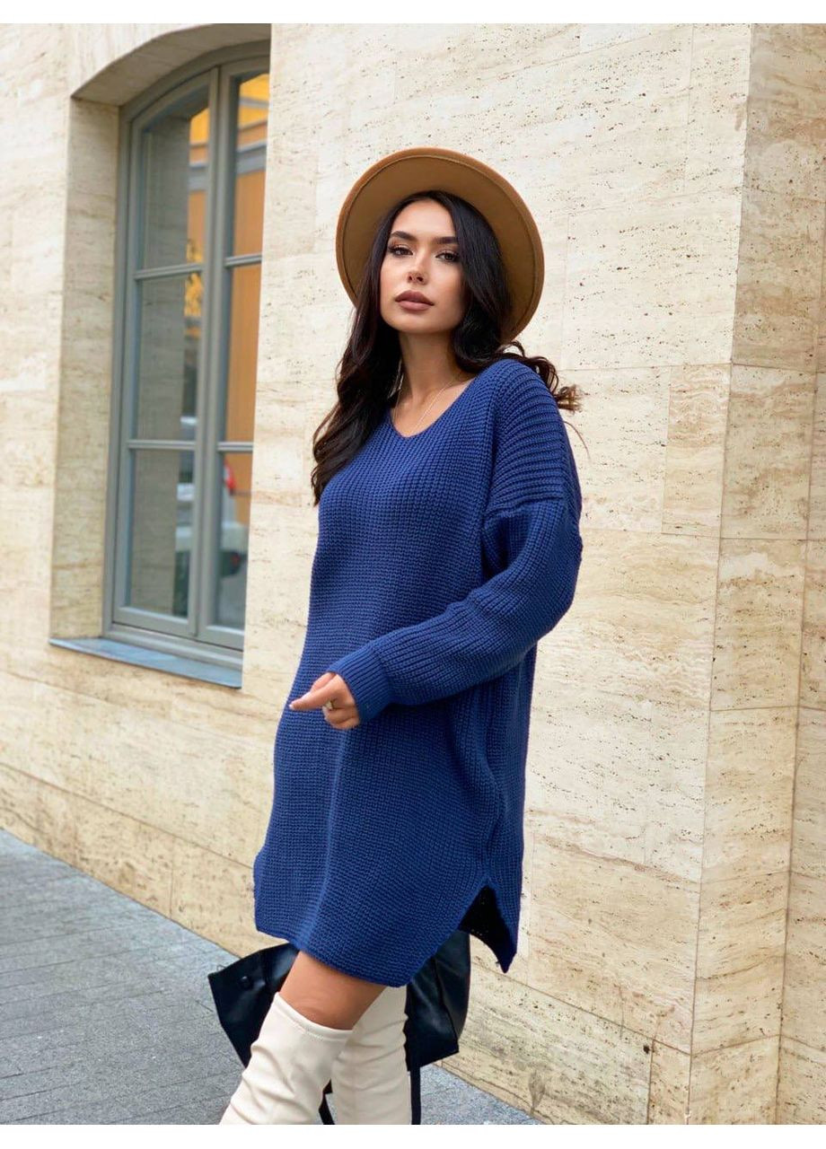 Синее платье-туника женское вязаное – цвет лаванда 00389 No Brand