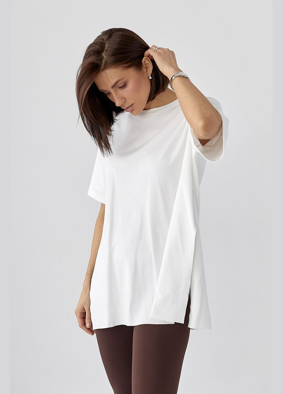 Однотонна футболка з розрізами Lurex - (329626646)