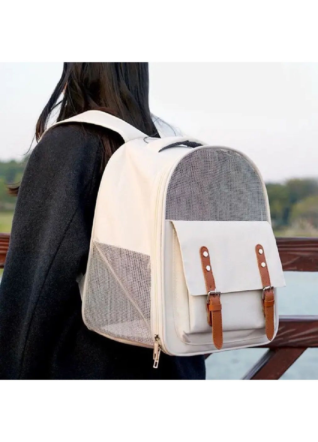 Рюкзак сумка переноска для тварин котів собак з вентиляцією ручкою кишенею для аксесуарів 40x33x23 см (477186-Prob) Білий Unbranded (295438371)