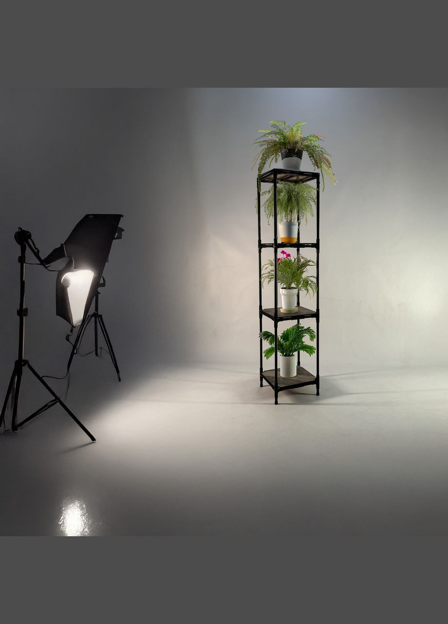 Металлическая напольная полка-стелаж для растений Troya, Зх уровневая черная H=1,45м МДФ ламинированные полочк Metaplant (346496899)