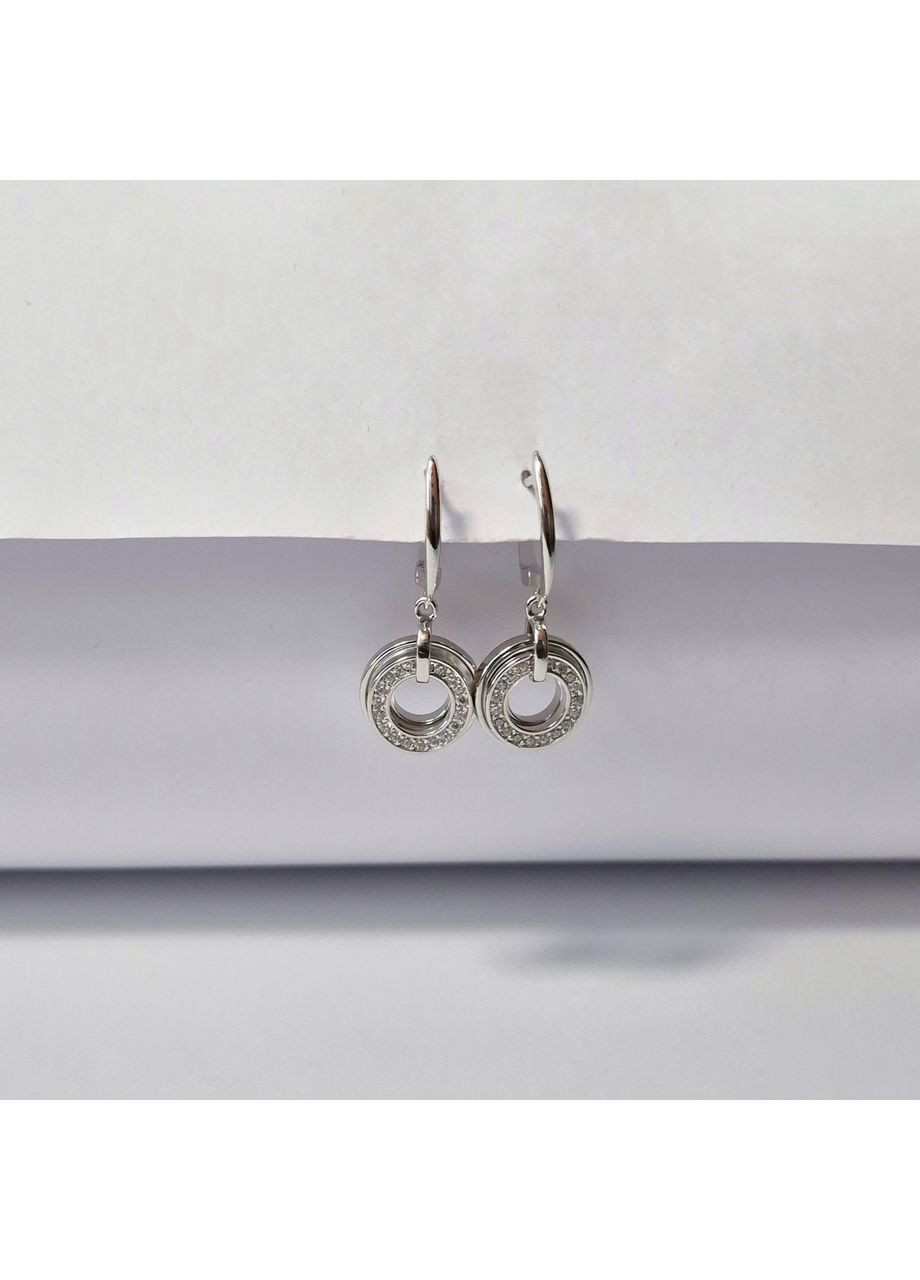 Срібні сережки з підвіскою Два Кола з Перламутром срібло 925 проби Родоване 6727р 5.29г Nobrand (370438623)
