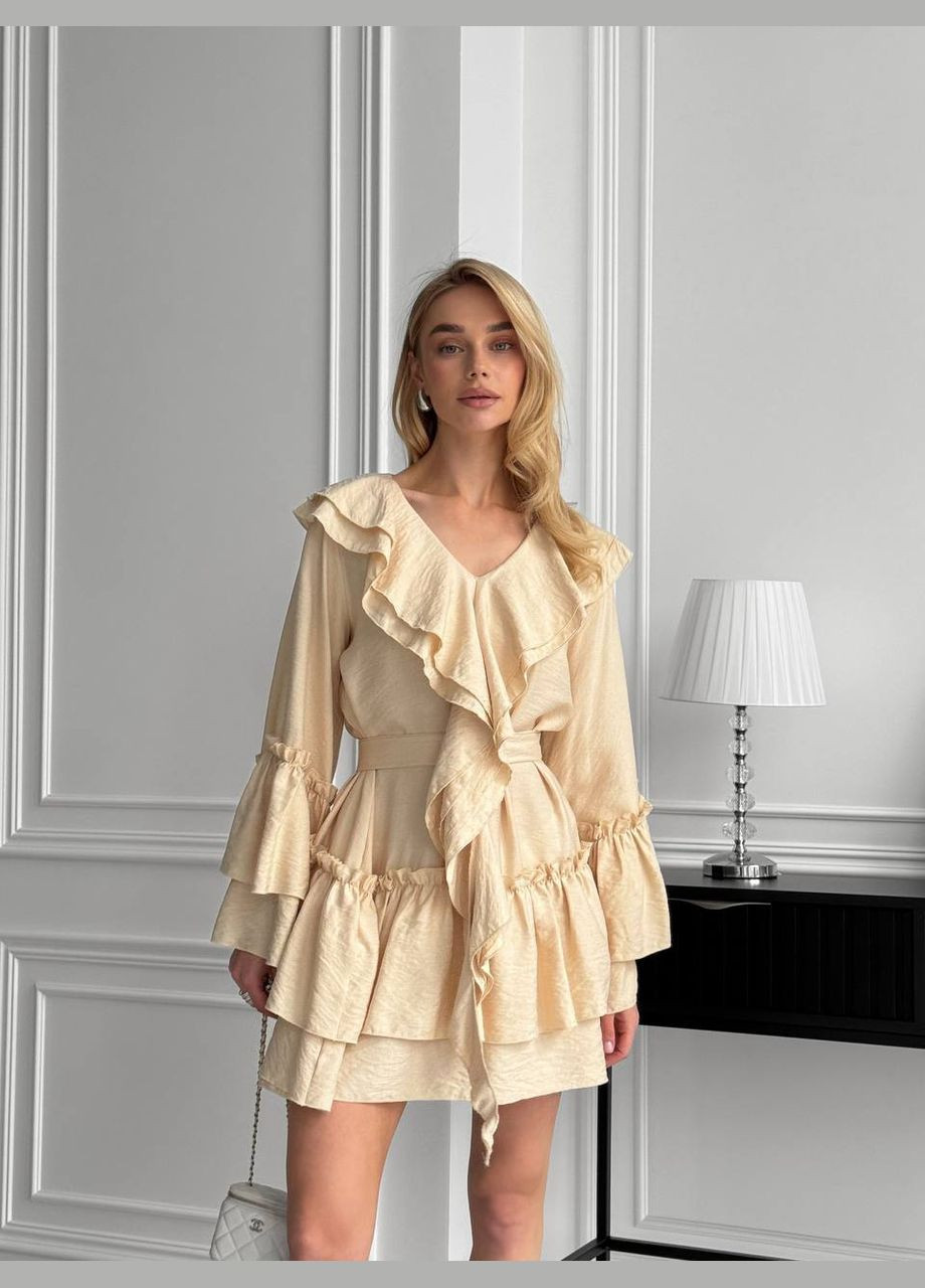 Айворі вільна сукня в стилі бохо з натуральної тканини (льон), літня сукня кольору айворі No Brand однотонна