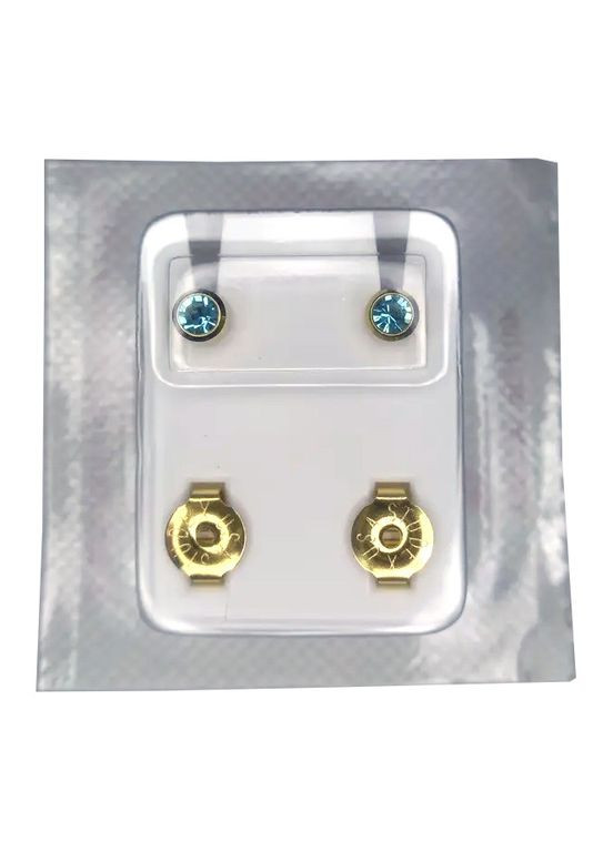 Сережки-гвоздики пусети середні завальцьовані золото, камінь аквамарин, 3 мм., R 203 Y STUDEX (299385944)