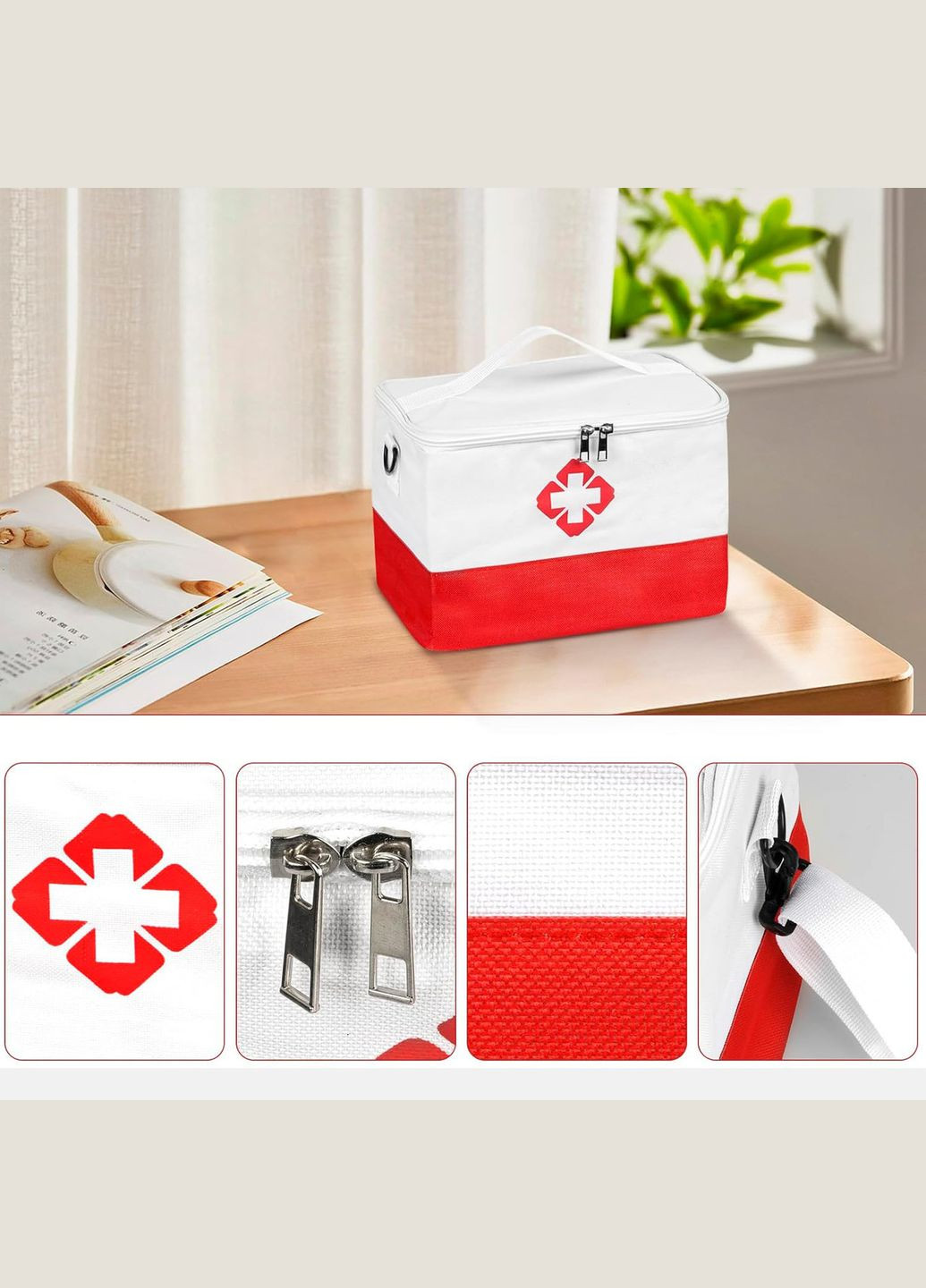 Аптечка, сумка-органайзер для медикаментів Середня 26 x 20 x 18 см з ременем Біла з червоним ( код: IBC003MOR ) No Brand (334689360)
