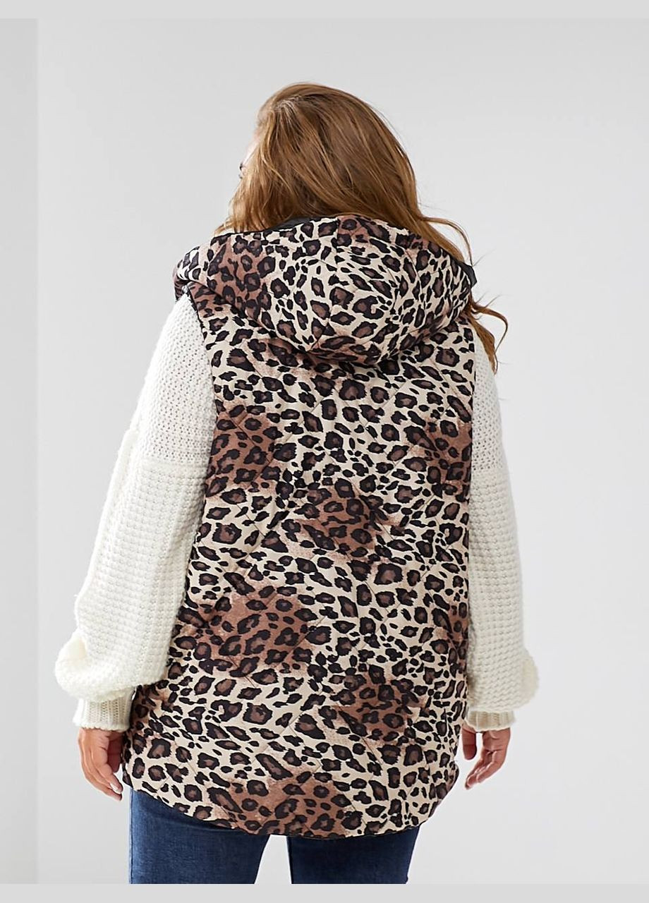 Женский теплый стеганный леопардовый жилет из плащевки с капюшоном весна осень No Brand (316454457)