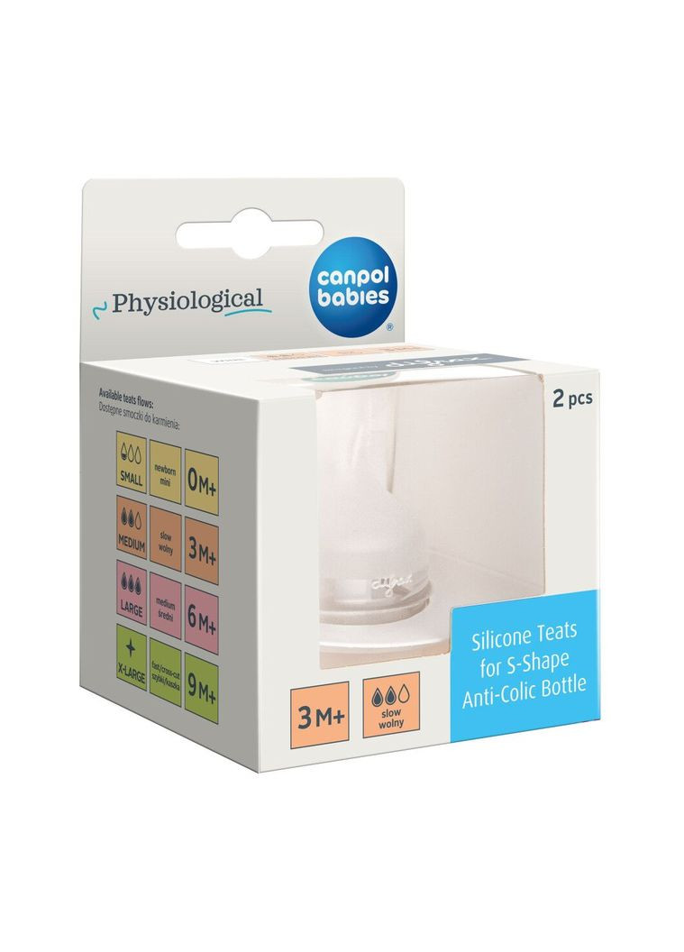 Соска силіконова до пляшечки S-Shape M, повільний потік, 2 шт. () Canpol Babies 59/892 (336330101)