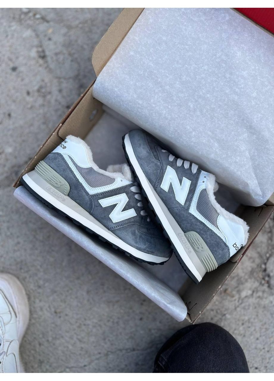 КРОССОВКИ ЖЕНСКИЕ NEW BALANCE 574 GREY WHITE WINTER НЬЮ БЕЛАНС 574 No Brand серые зима (368884467)