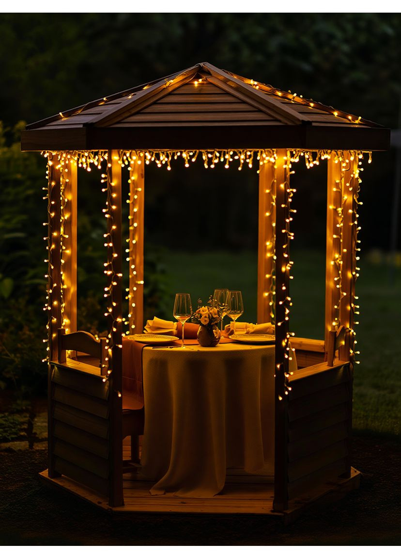 Новорічна гірлянда вулична 30 м 300 LED з сонячною батареєю чорний провід Жовтий SB300L30MBY Jooki (366037807)