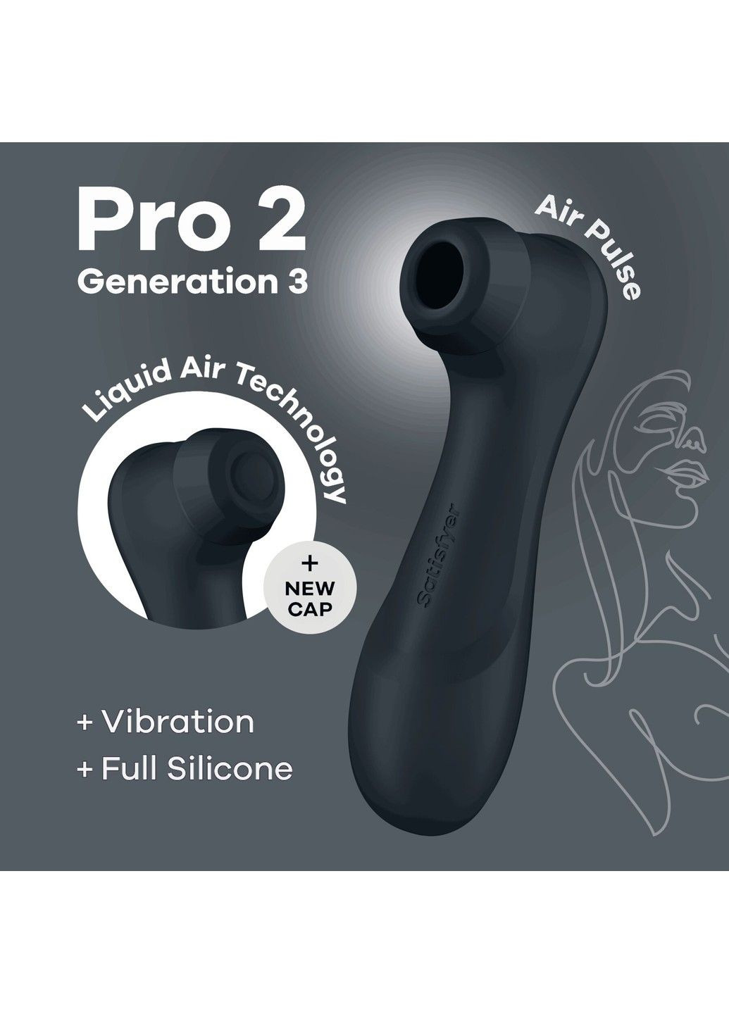 Вакуумний кліторальний стимулятор Pro 2 Generation 3 with Liquid Air Dark Grey Satisfyer (316163630)