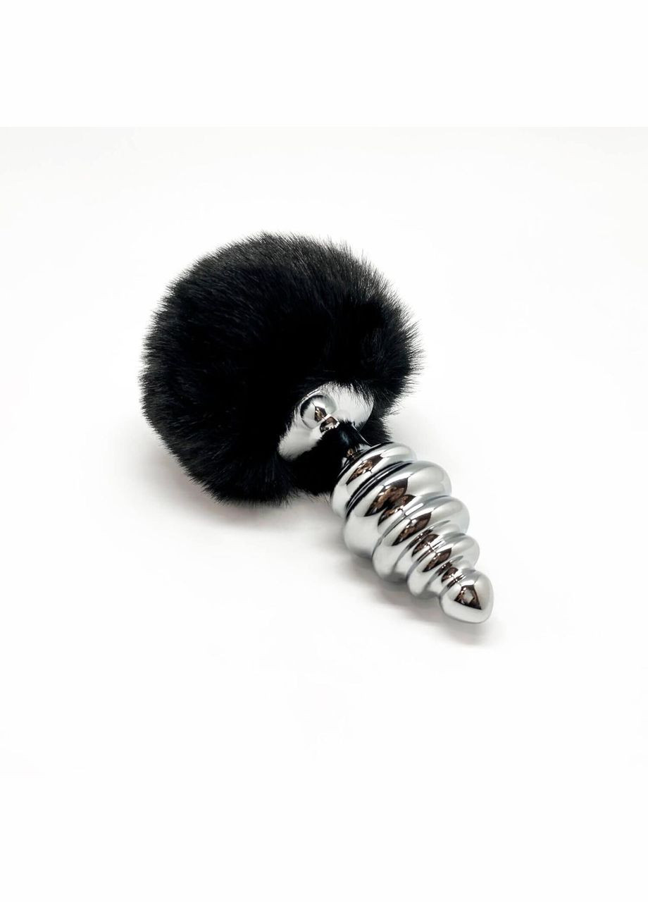Металева анальна пробка Кролячий хвостик Fluffy Twist Plug L Black, діаметр 3,8 см Alive (293959553)