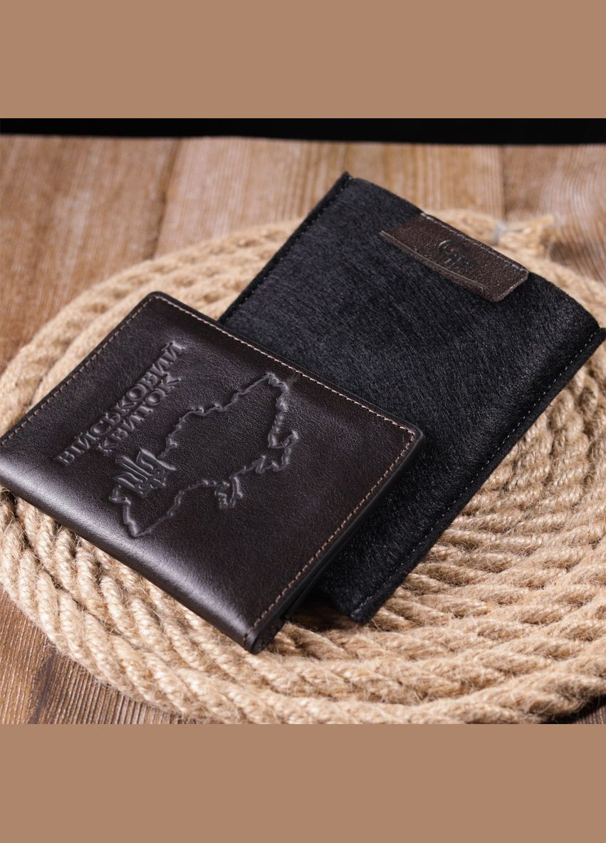 Практичная обложка из глянцевой кожи на военный билет Карта 16778 Коричневая Grande Pelle (331911439)