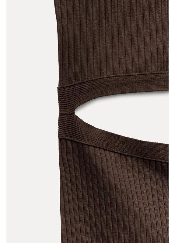 Коричнева сукня міді в рубчик із вирізами на поясі Zara