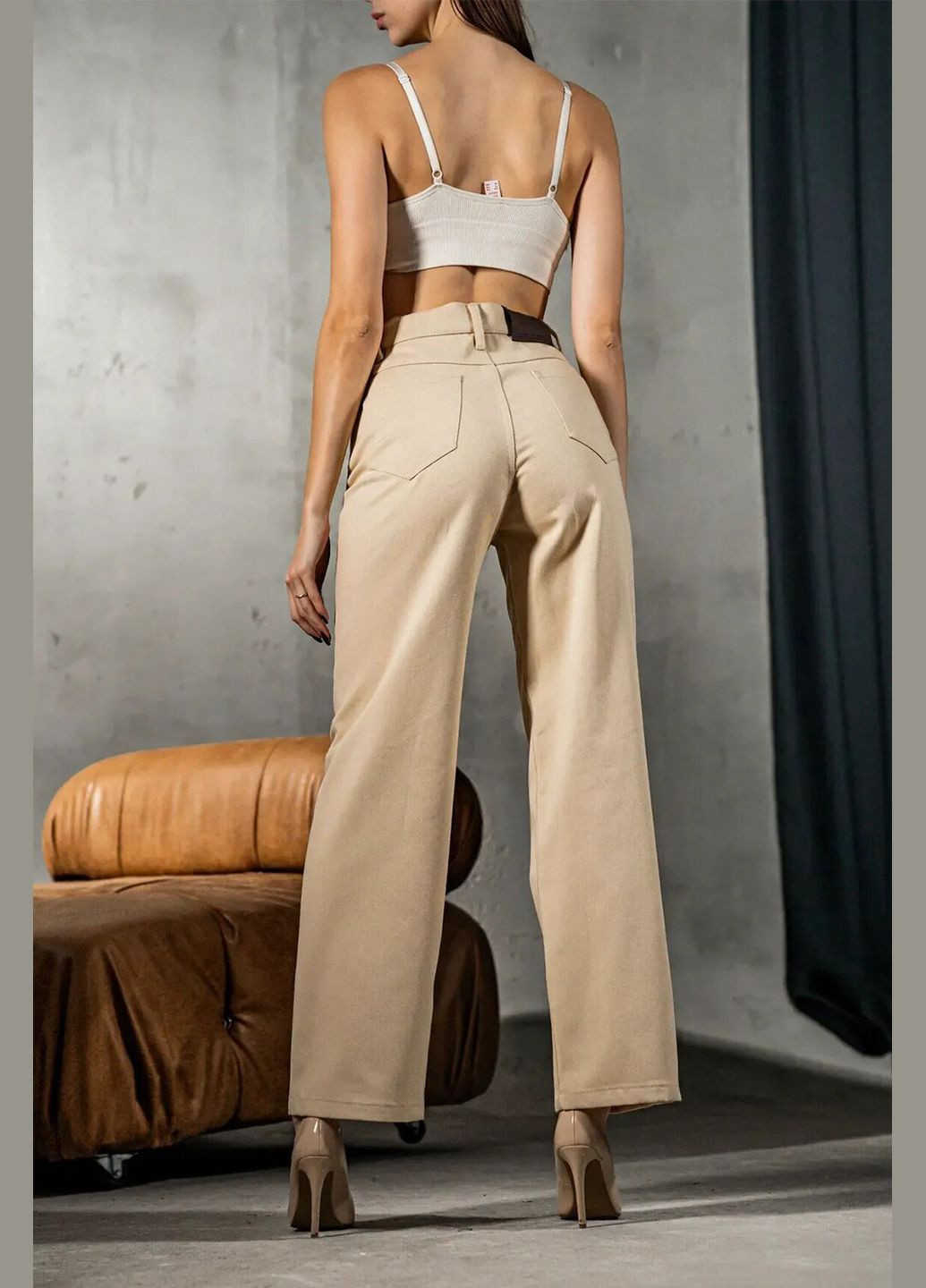 Брюки женские из джинс-котона прямые Wide Песочные Teamv - (323000558)