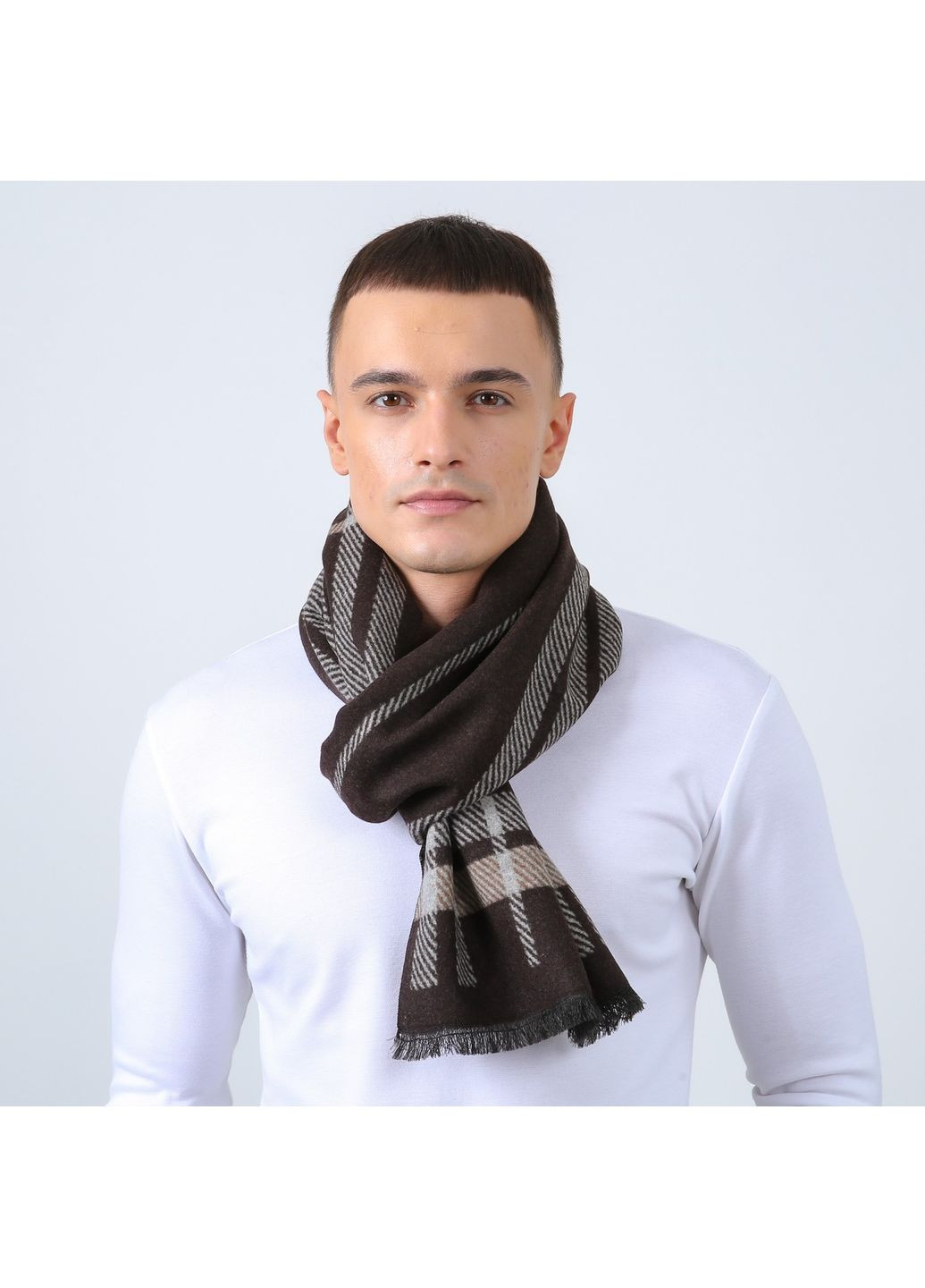 Шарф мужской клетка + полоска кашемир JIM 883-284 LuckyLOOK 883-284M (352690870)