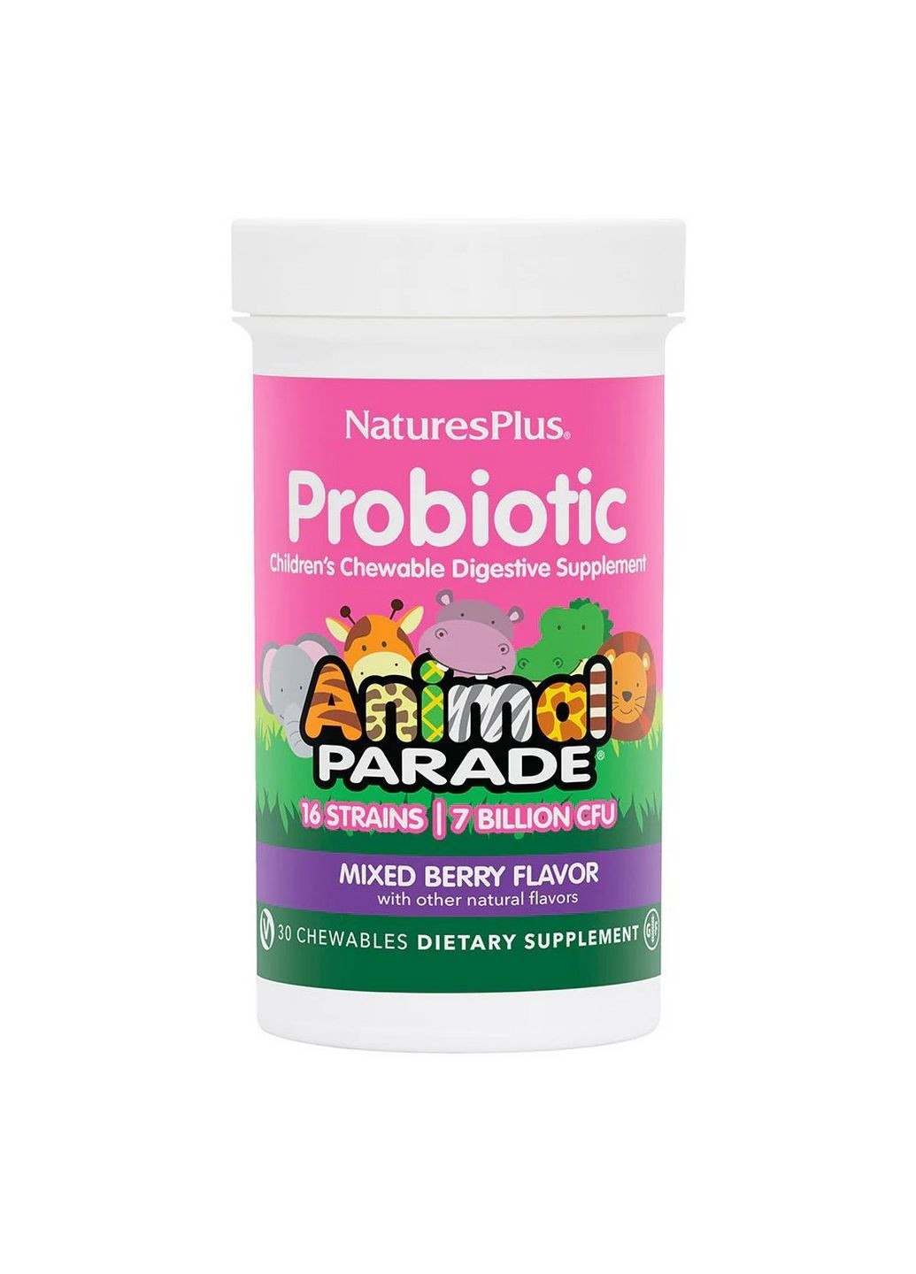 Пробиотики и пребиотики Animal Parade Probiotic, 30 жевательных таблеток Ягоды Natures Plus (294929942)