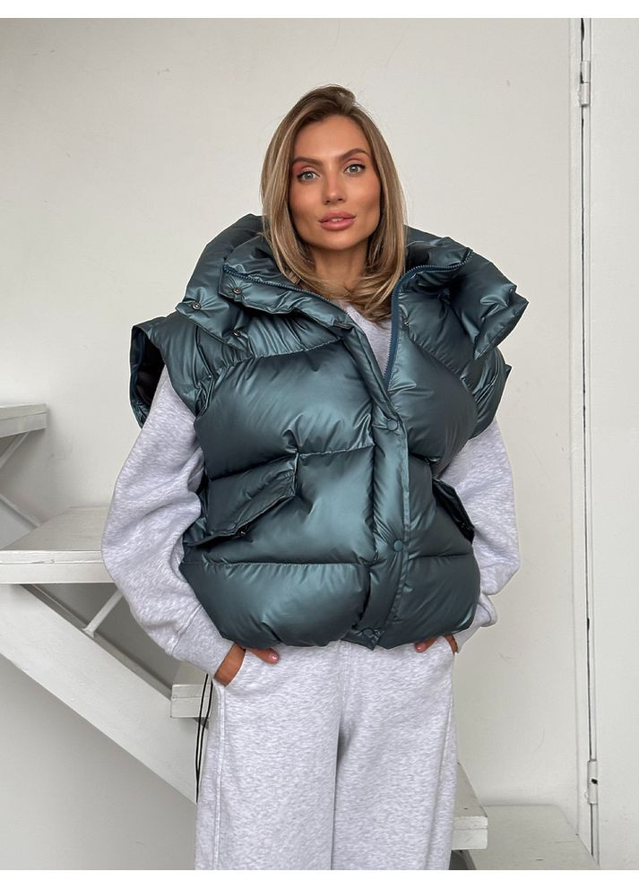 Синяя зимняя женская теплая куртка transformer с карманами и капюшоном (mil588) milirud