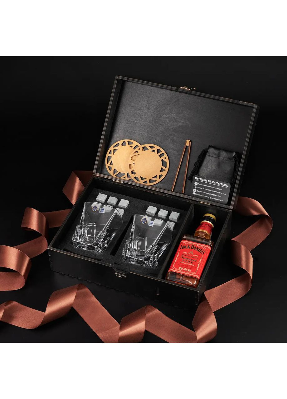 Кришталевий набір для віскі | Секція під алкоголь у дерев'яній коробці Bohemia Crack 310 мл Handmade WS208S (364988938)