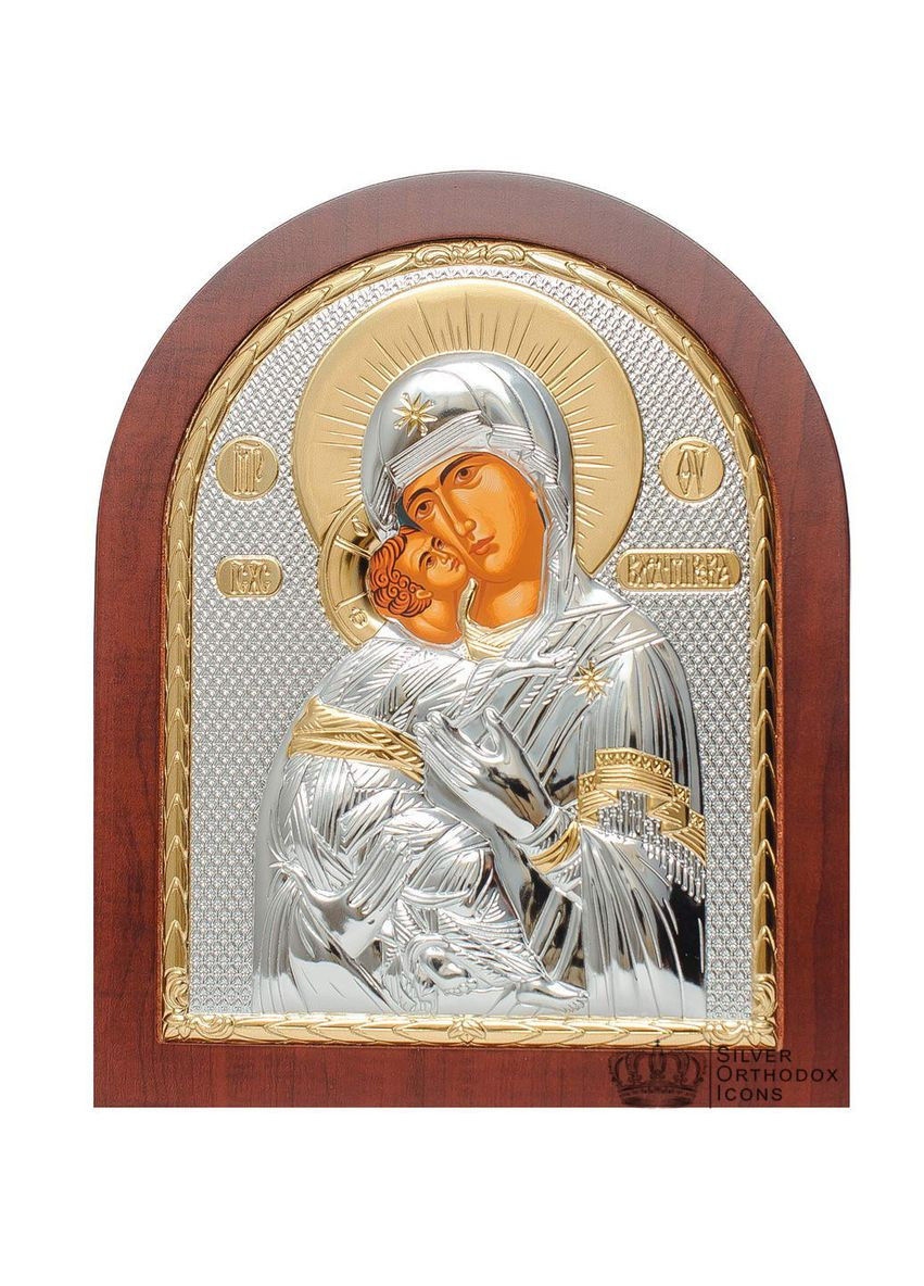 Серебряная Икона Владимирская Божья Матерь 10,7х12,8см арочной формы на дереве Silver Axion (265445973)