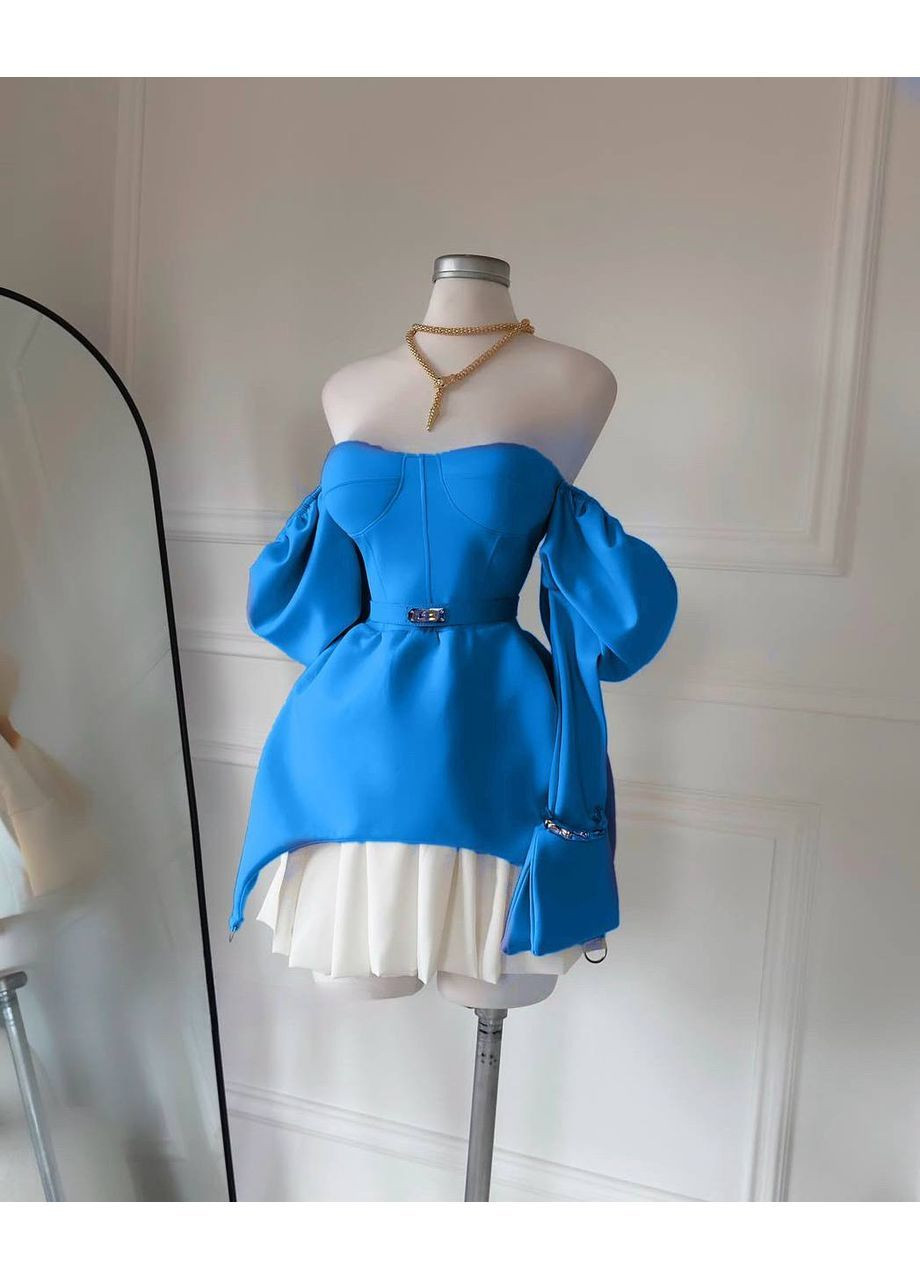 Голубое комплекс: платье с чашками + юбочка черного цвета No Brand