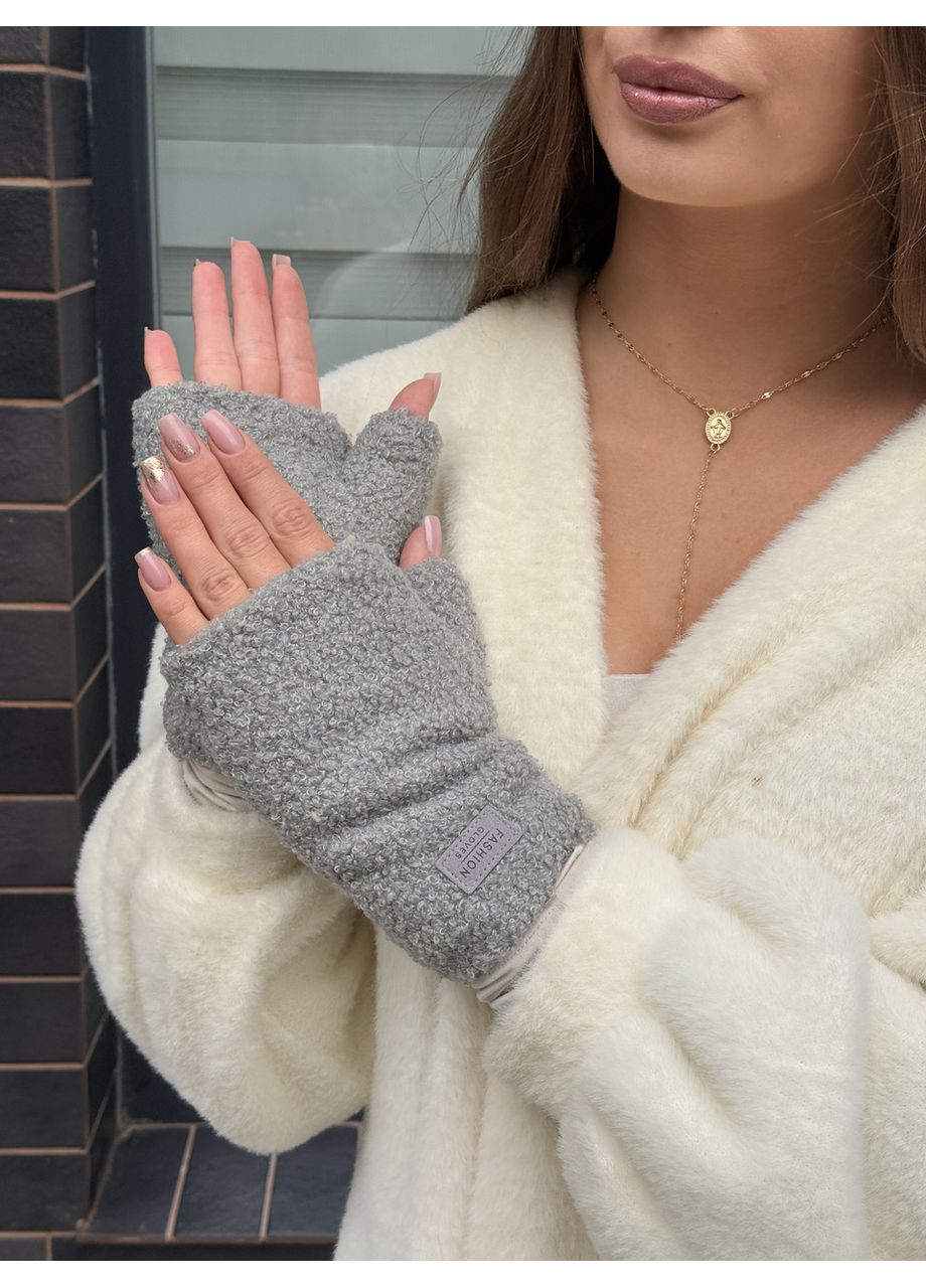 Жіночі рукавиці-митенки Teddy, рукавички без пальців сірі No Brand (365811817)
