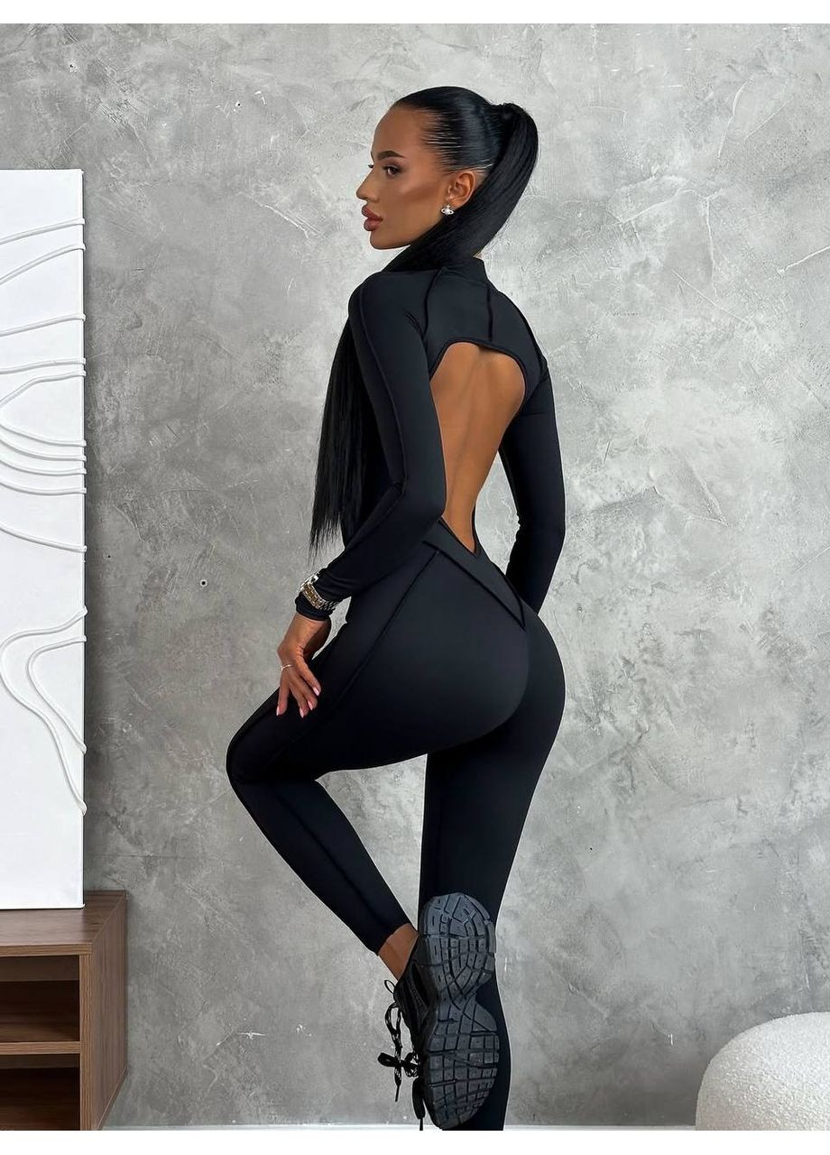 Комбінезон No Brand комбінезон-брюки однотонний чорний спортивний, кежуал дайвінг