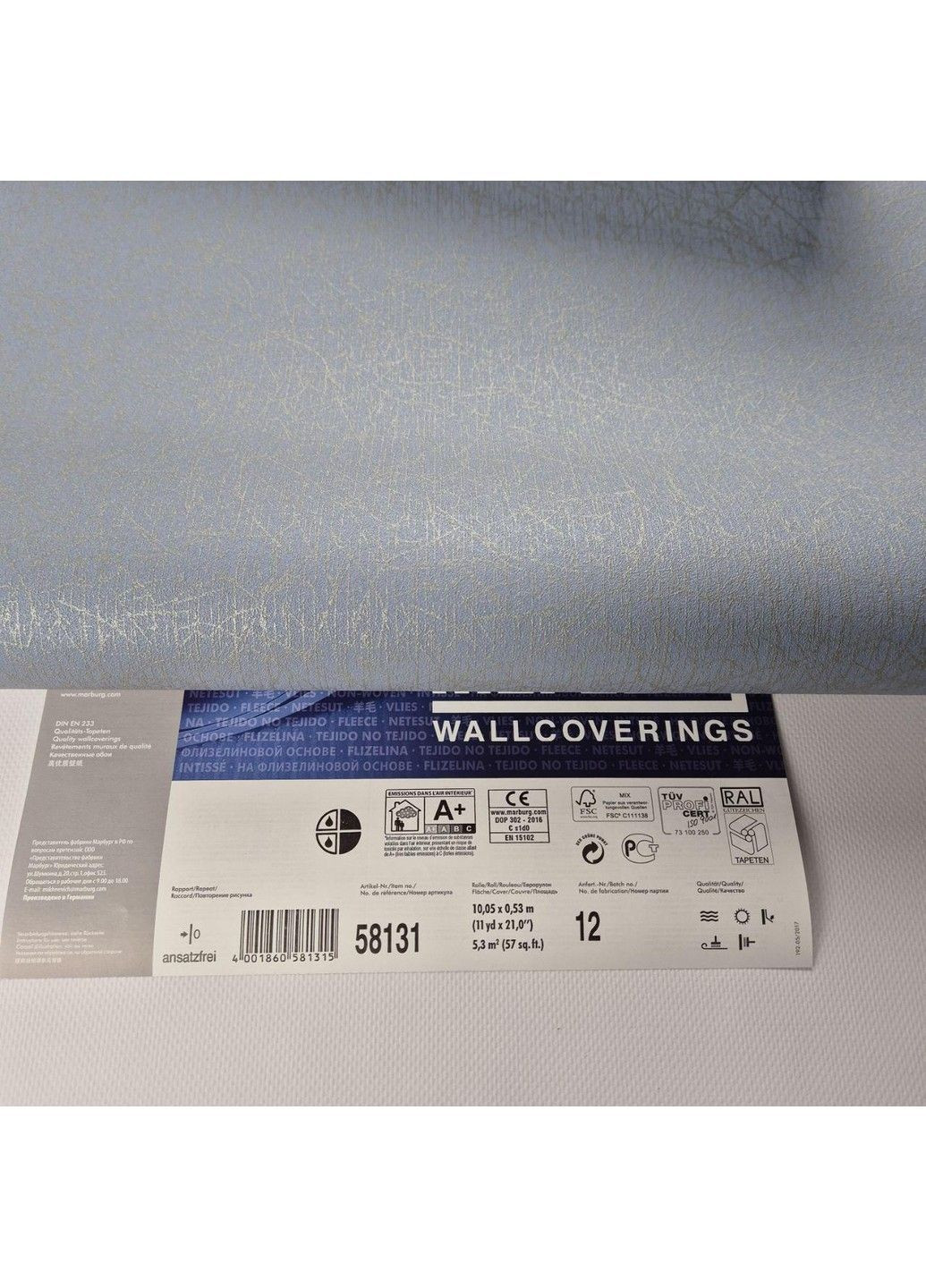 Шпалери вінілові на флізеліновій основі 0.53 × 10.05 м 58131, сіро-сині для спальні, вітальні, кабінету MARBURG (368895630)