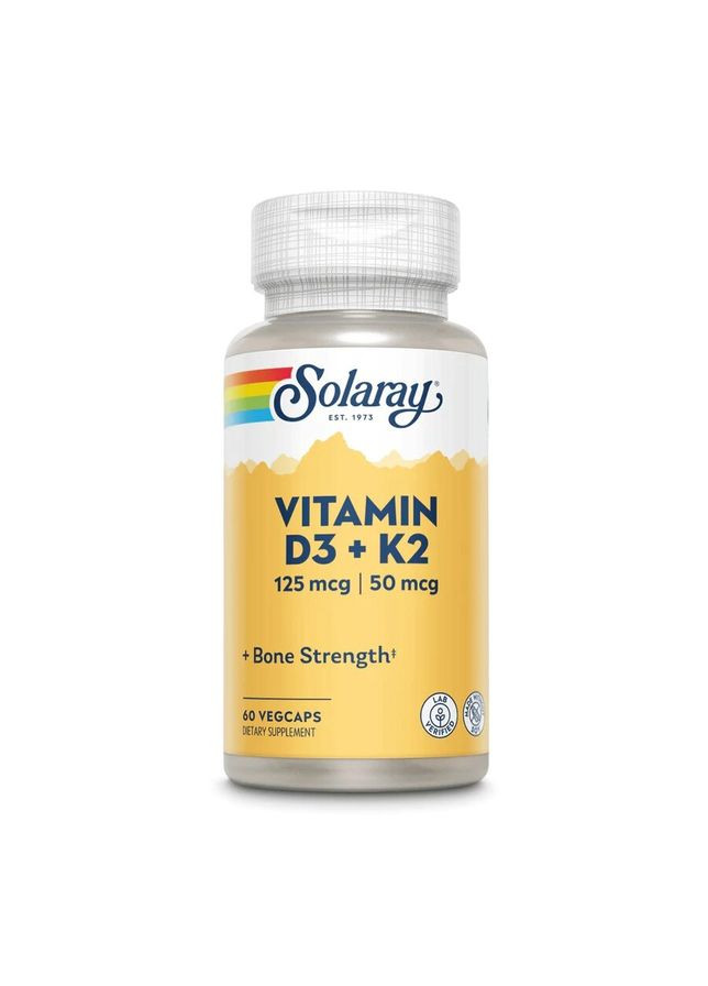 Вітаміни та мінерали Vitamin D3 + K2 Soy Free, 60 вегакапсул Solaray (322292828)