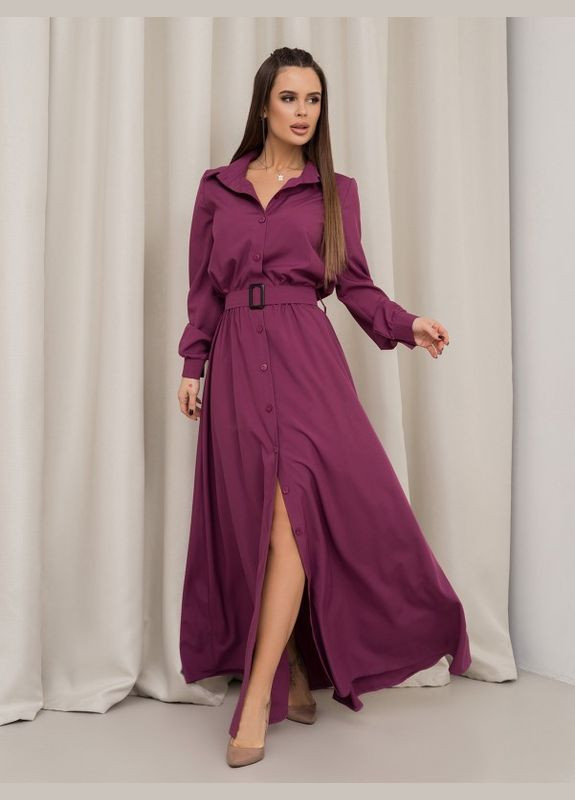 Фиолетовое повседневный фиолетовое платье-рубашка с длинными рукавами ISSA PLUS однотонное