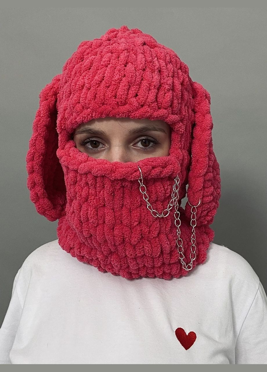 Alize в'язана балаклава шапка puffy фуксія, з вухами зайця та ланцюжком (56625474) фуксія виробництво - Туреччина