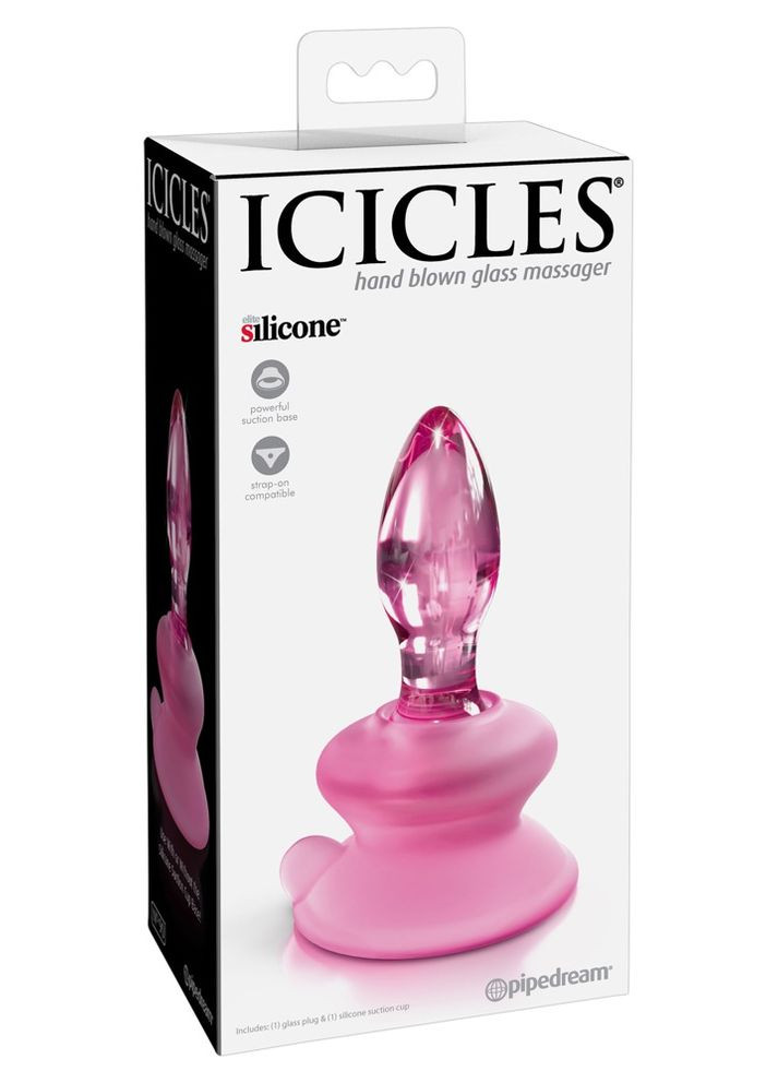 Анальная пробка с присоской Icicles No. 90, стеклянная, розовая Pipedream (297395142)