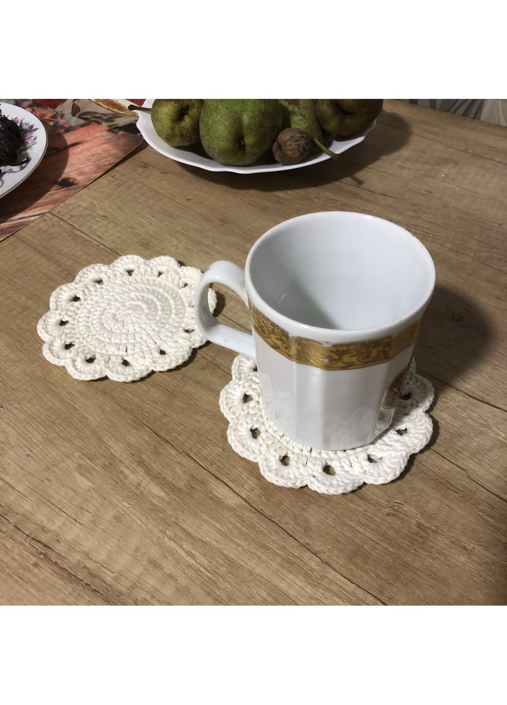 Підставки під чашки в'язані білі 12 см (набір з 4 шт), подарунок жінці No Brand (365627093)