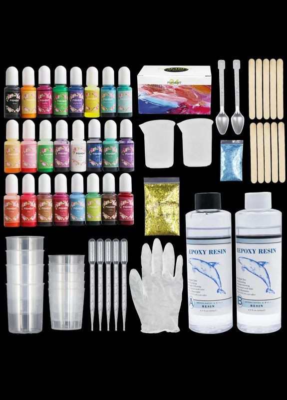 Эпоксидная смола с аксессуарами, набор для рукоделия, 24 цвета пигментов No Brand (369802926)