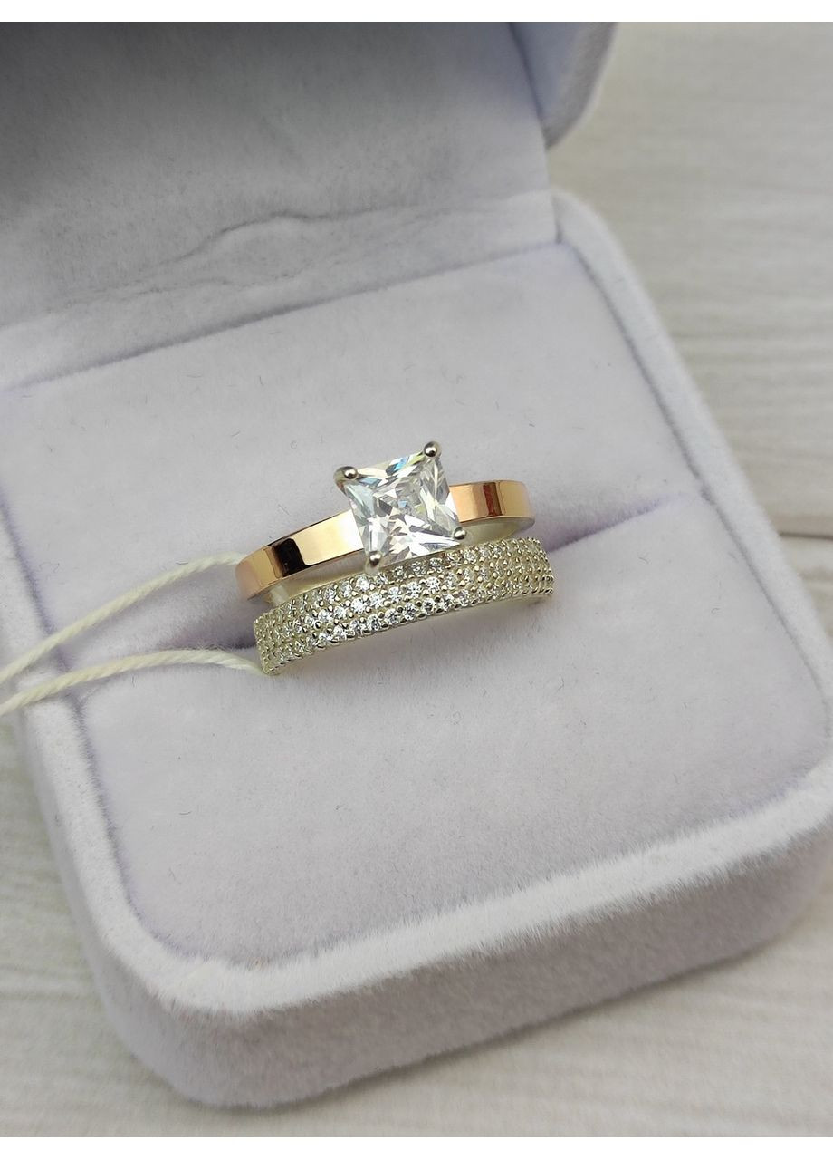 Кольцо серебряное 925 пробы с золотыми вставками 375 пробы ширина 7 мм 17р No Brand (366200267)