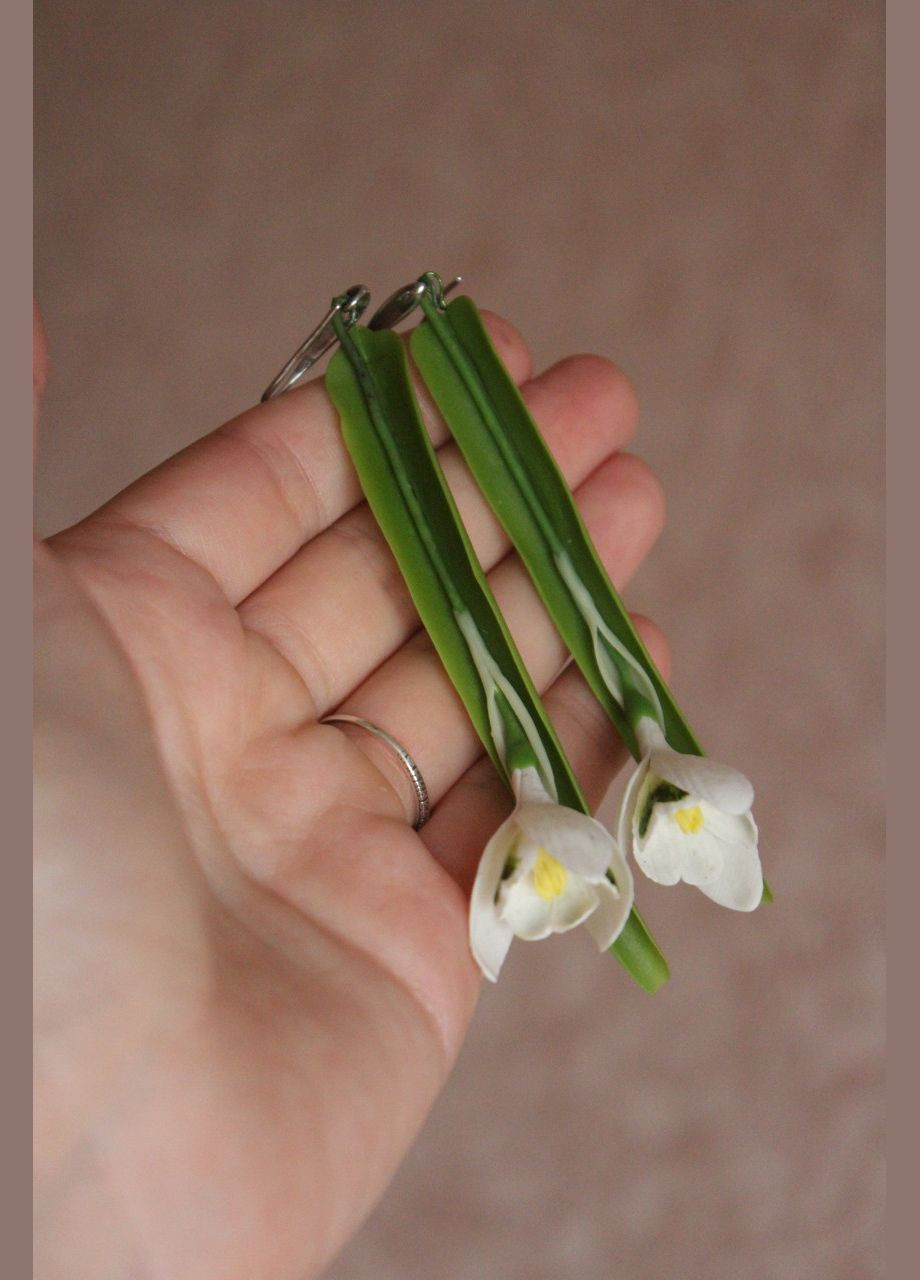 Серьги подснежники из холодного фарфора ручной работы. Длинные серьги. Подарки на 8 марта Handmade (334004036)