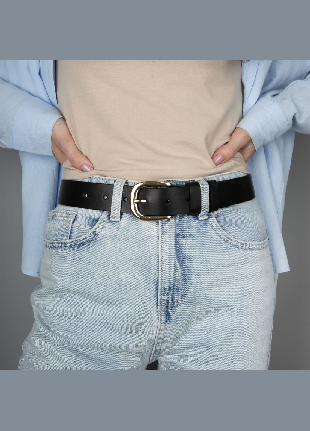 Ремінь шкіряний жіночий HC-3425 чорний із золотою пряжкою (135 см) HandyCover (339603315)