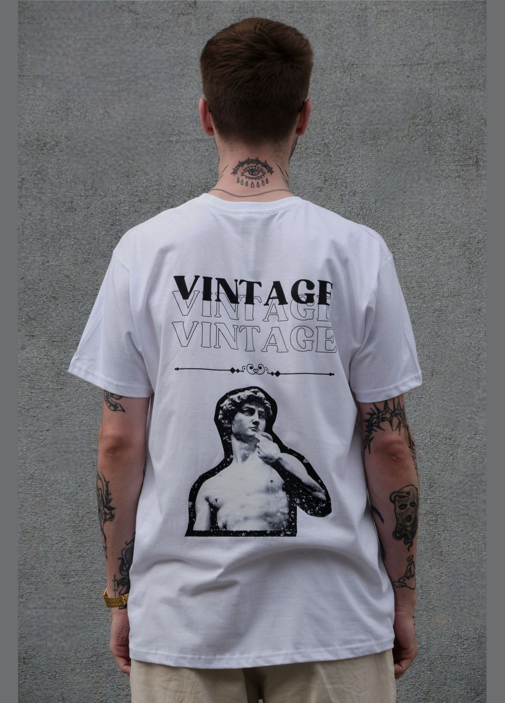 Белая оверсайз футболка с принтом vintage с длинным рукавом Without